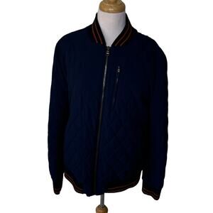 SAKS FIFTH AVENUE Modern Men's Quilted Bomber Jacket Navy Blue Orange Medium